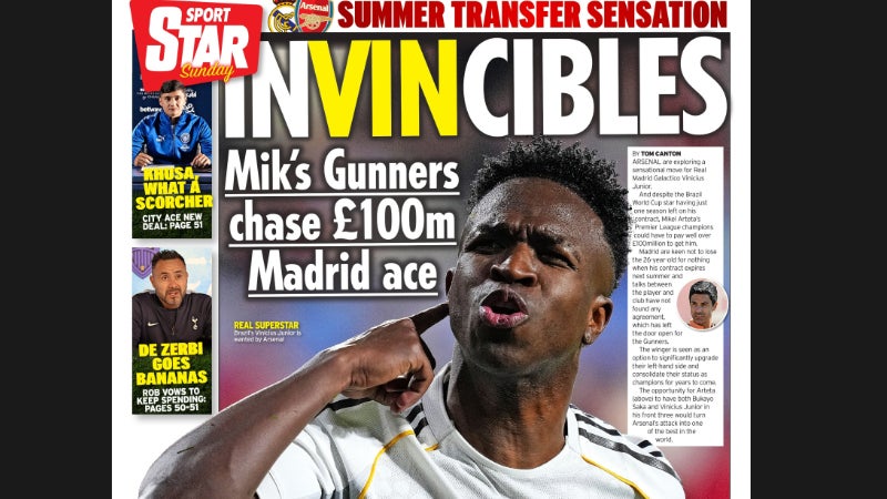 Mercato: "Top Gunn Vini", "inVINcibles"… l’intérêt d’Arsenal pour Vinicius enflamme la presse anglaise