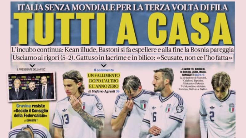 "Tous à la maison" la presse italienne désemparée au lendemain de l'élimination de la Nazionale