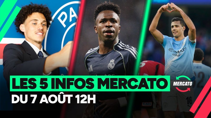 Vinicius, Akliouche, Rodri... Les 5 infos mercato du 7 août à 12 h.