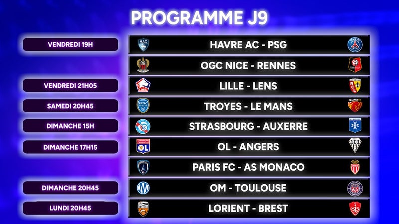 Ligue 1 : Le programme complet de J9 (avec 3 matches décalés)