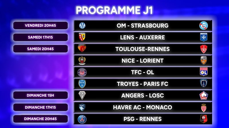Ligue 1 : Le programme complet de la 1ère journée de la saison 2026/27, OM-Strasbourg en ouverture